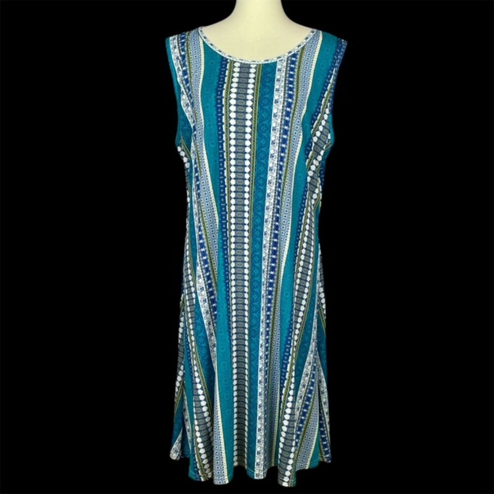 Jon & Anna Sleeveless Caftan Dress Sz 3X Blue Boho Beach Elephant Geometric